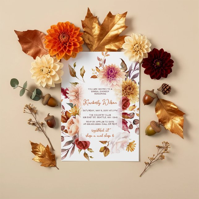 Convite Rustic Fall in Love Fall Floral Bridal Shower (Rustic Fall in Love Fall Bridal Shower Invitation)