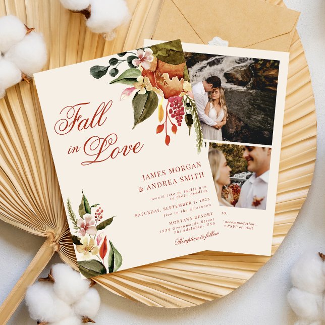 Convite Rustic Fall in Love Floral Weding Photo Código QR (Criador carregado)