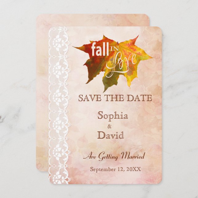 Convite Rustic Fall in Love Lace Wedes SAVE THE DATA (Frente/Verso)