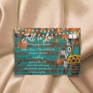 Convite Rustic Fall in Love Perfect Blender Teal Weding