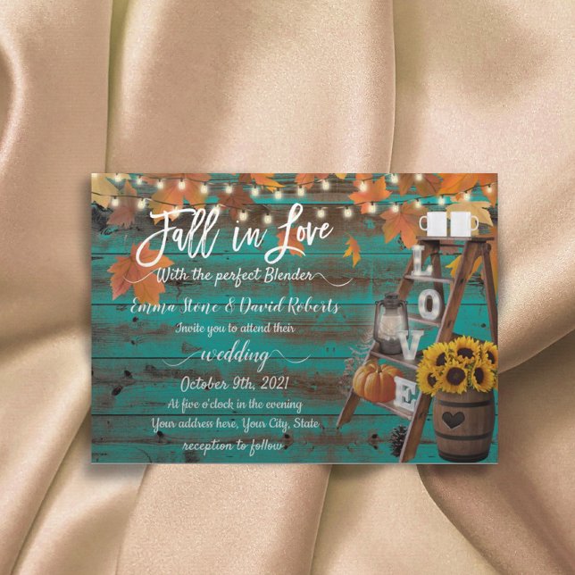 Convite Rustic Fall in Love Perfect Blender Teal Weding (Criador carregado)
