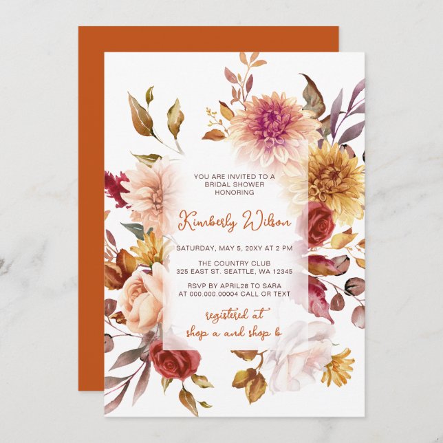 Convite Rustic Fall in Love Pumpkins Fall Bridal Shower (Frente/Verso)