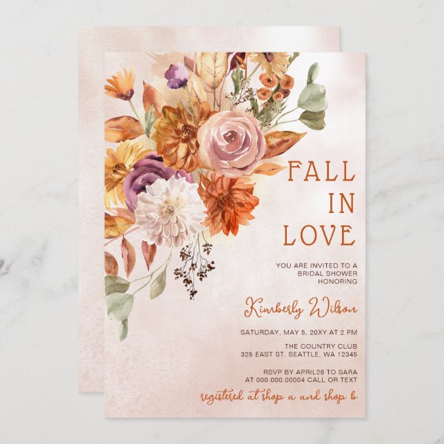Convite Rustic Fall in Love Pumpkins Fall Bridal Shower (Frente/Verso)
