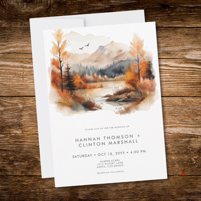Convite Rustic Fall Mountain Scene Watercolor Wedding (Rustic Fall Mountain Scene Watercolor Wedding)