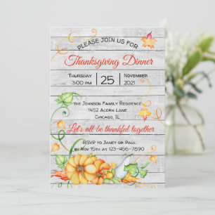 Convite Rustic Fall Pumpkin Floral Janto de Ação de Graças