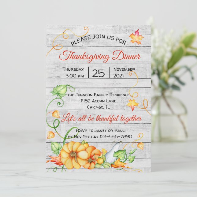 Convite Rustic Fall Pumpkin Floral Janto de Ação de Graças (Em pé/Frente)