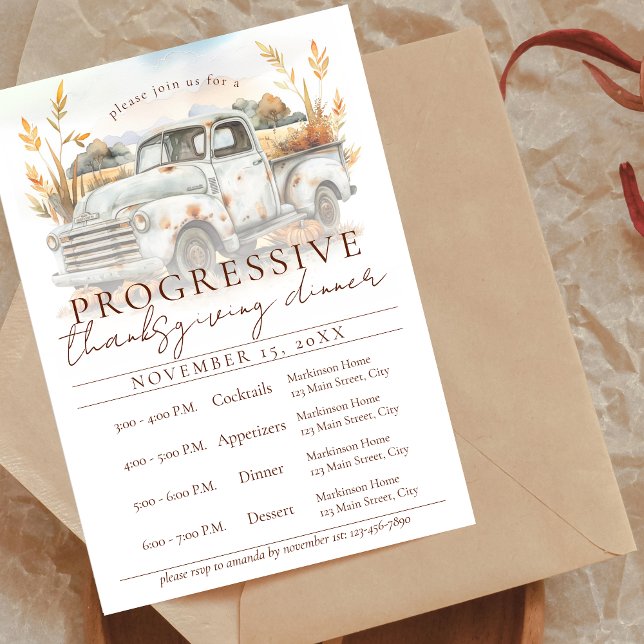 Convite Rustic Fall Truck Progressive Thanksgiving Dinner (Criador carregado)