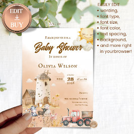 Convite Rustic Farm Animal Baby Shower Invitation