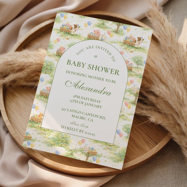 Convite Rustic Farm Animals Pastel Baby Shower (Criador carregado)