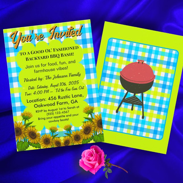 Convite Rustic Farmhouse BBQ Card – Sunflower Cookout (Criador carregado)