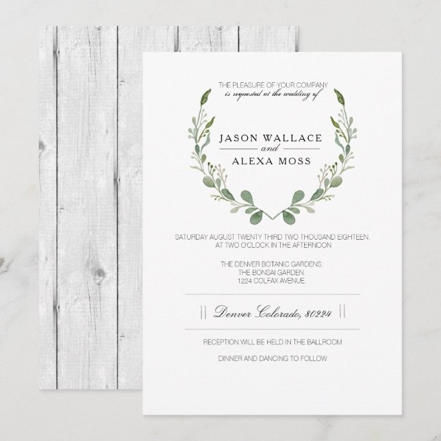 Convite Rustic Farmhouse Greenery | Casamento Elegante (Frente/Verso)