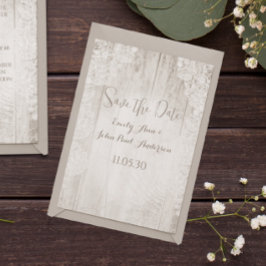 Convite Rustic Faux Lace Barn Wood Casamento Salve a Data