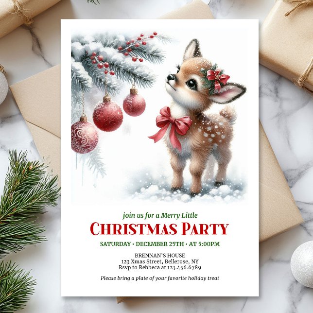Convite Rustic fawn snowy forest serene scene Christmas  (Rustic fawn snowy forest serene scene Christmas invite

)