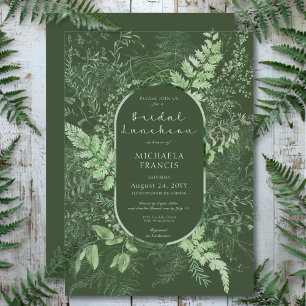 Convite Rustic Fern Green Foliage Emerald Bridal Luncheon
