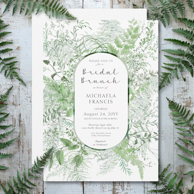 Convite Rustic Fern Green Foliage White Bridal Brunch (Rustic Fern Green Foliage White Bridal Brunch Invitation)