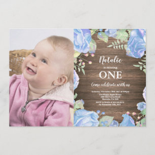 Convite Rustic First primeiro aniversario Invitation Blue 