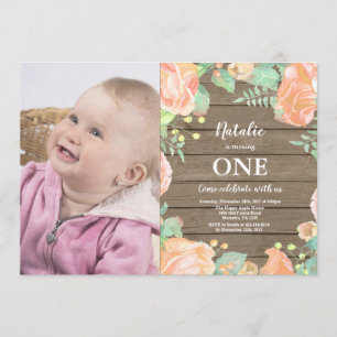 Convite Rustic First primeiro aniversario Invitation Peach