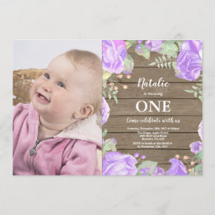 Convite Rustic First primeiro aniversario Invitation Purpl