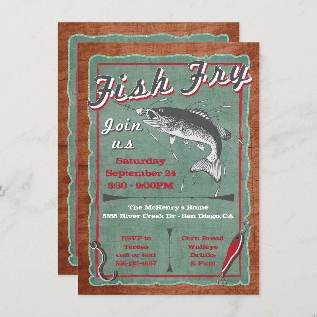 Convite Rustic Fish Fry Party Poster Invitation (Frente/Verso)