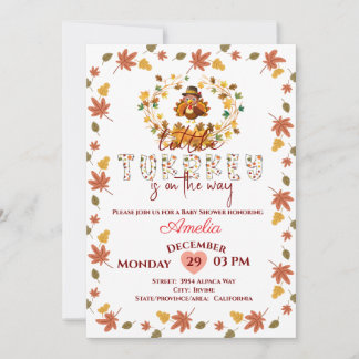 Convite Rustic Floral A Little Turkey  Baby Shower 