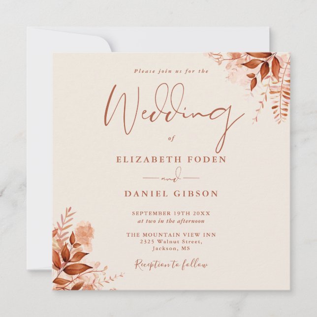 Convite Rustic Floral Autumn Fall Wedding (Frente)