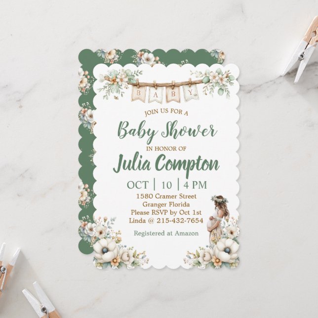Convite Rustic Floral Baby Shower Invitation  (Frente/Verso In Situ)