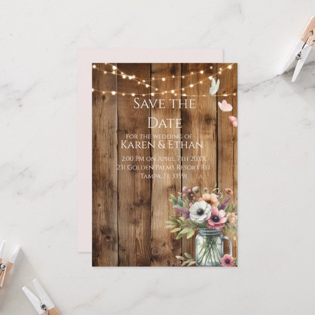 Convite Rustic Floral Blossoms Save the Date Invitation  (Frente/Verso In Situ)