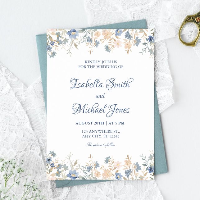 Convite Rustic Floral Boho Blue e Beige Wedding (Criador carregado)