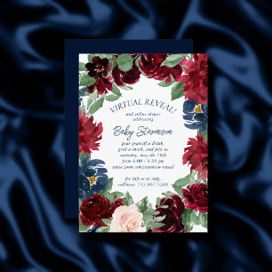 Convite Rustic Floral   Chá Casal Marinho Azul Vermelho C