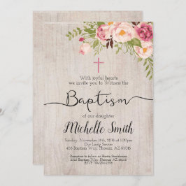Convite Rustic Floral Country Script Boho Baptism