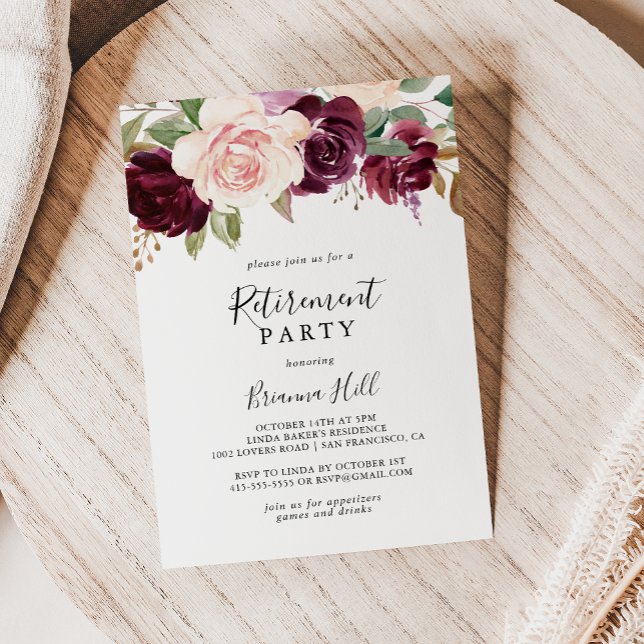 Convite Rustic Floral Foliage Retirement Party (Criador carregado)