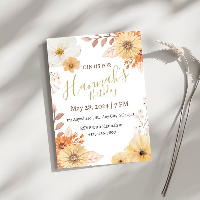 Convite Rustic Floral For Women – Boho Fall Flowers (Criador carregado)