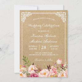 Convite Rustic Floral Frame Kraft | Celebração de Casament