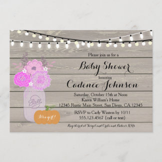 Convite Rustic Floral Girl Purple Chá de fraldas Invite