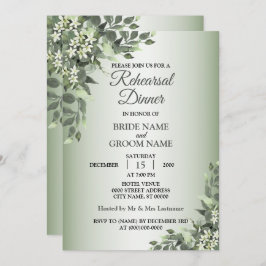 Convite Rustic Floral Greenery Leaves Rehearsal Dinner
