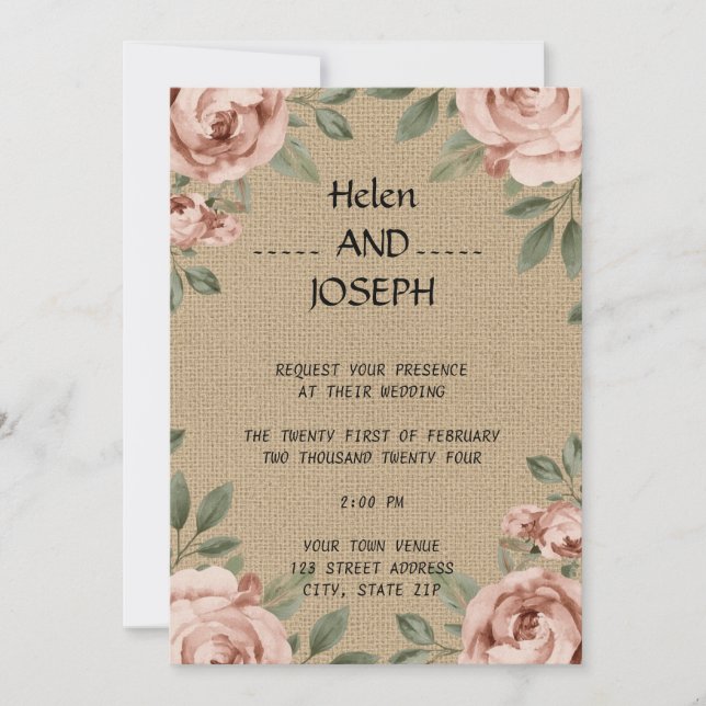Convite Rustic Floral Invitation Suite Dusty Rosa (Frente)