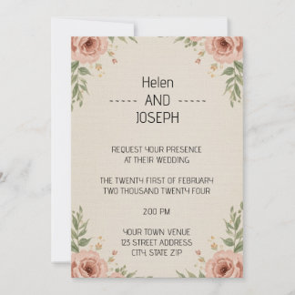 Convite Rustic Floral Invitation Suite Dusty Rosa
