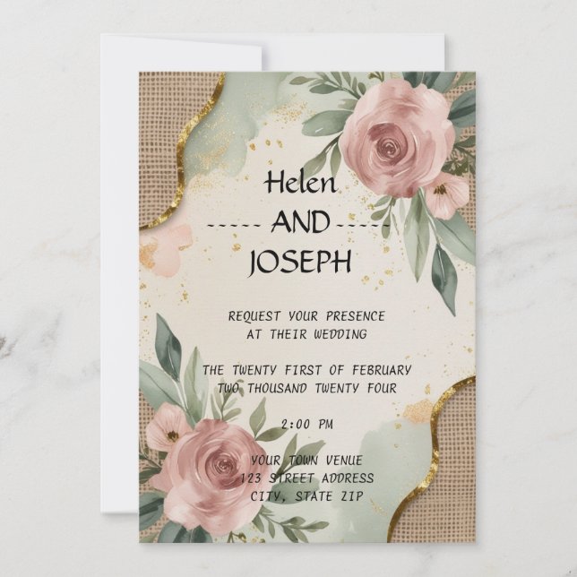 Convite Rustic Floral Invitation Suite Dusty Rosa (Frente)