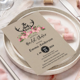 Convite Rustic Floral Kraft Hunt está sobre Chá de panel