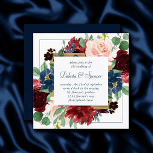 Convite Rustic Floral Marinho Azul Borgonha Vermelha Dou