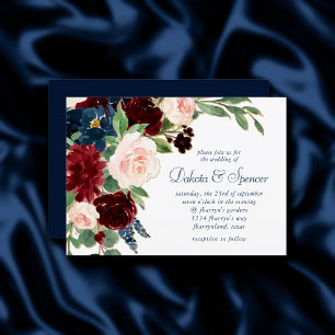 Convite Rustic Floral   Marinho Blue Burgundy Red Weds