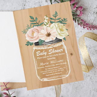 Convite Rustic Floral Mason Jar | Chá de fraldas do entalh