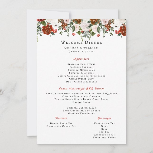 Convite Rustic Floral | Menu de Casamento Boho Botânico  (Frente)