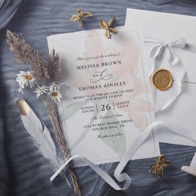 Convite Rustic Floral Neutral Budget QR Code Wedding (Criador carregado)