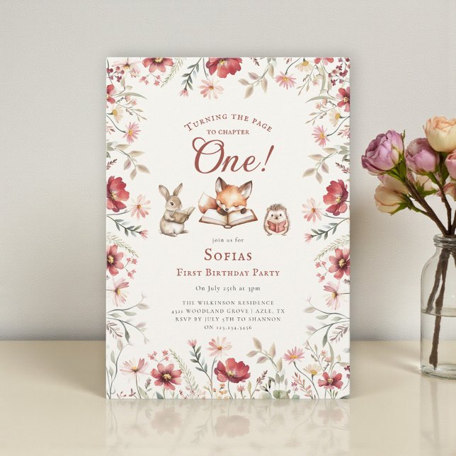 Convite Rustic Floral next chapter first  birthday  (Criador carregado)