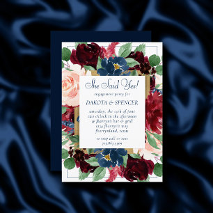 Convite Rustic Floral   Noivado de Quadros de Borgonha Mar