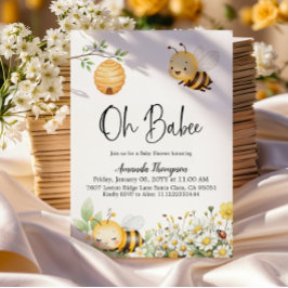 Convite Rustic Floral Oh Babee Honey Bee Baby Shower