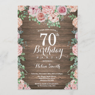 Convite Rustic Floral Pink Peonies 70 Aniversário