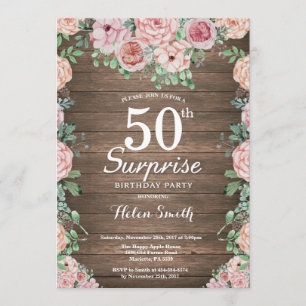Convite Rustic Floral Pink Peonies Surpresa 50º Aniversári