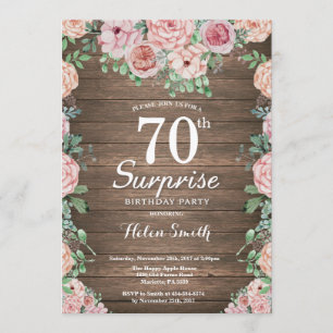 Convite Rustic Floral Pink Surprise 70 Aniversário